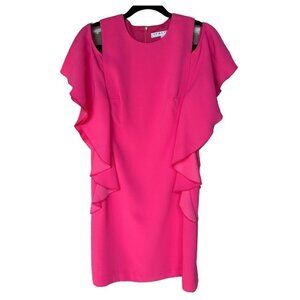 Trina Turk Sheath‎ Dress Hot Pink Lambada Ruffled Cold Shoulder Women Size 2 EUC